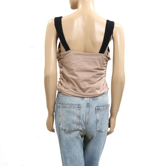 Free People 2 Tone Tank Blouse Top Sleeveless Picot Contrast Beach L NEW 281810 - Picture 6 of 8